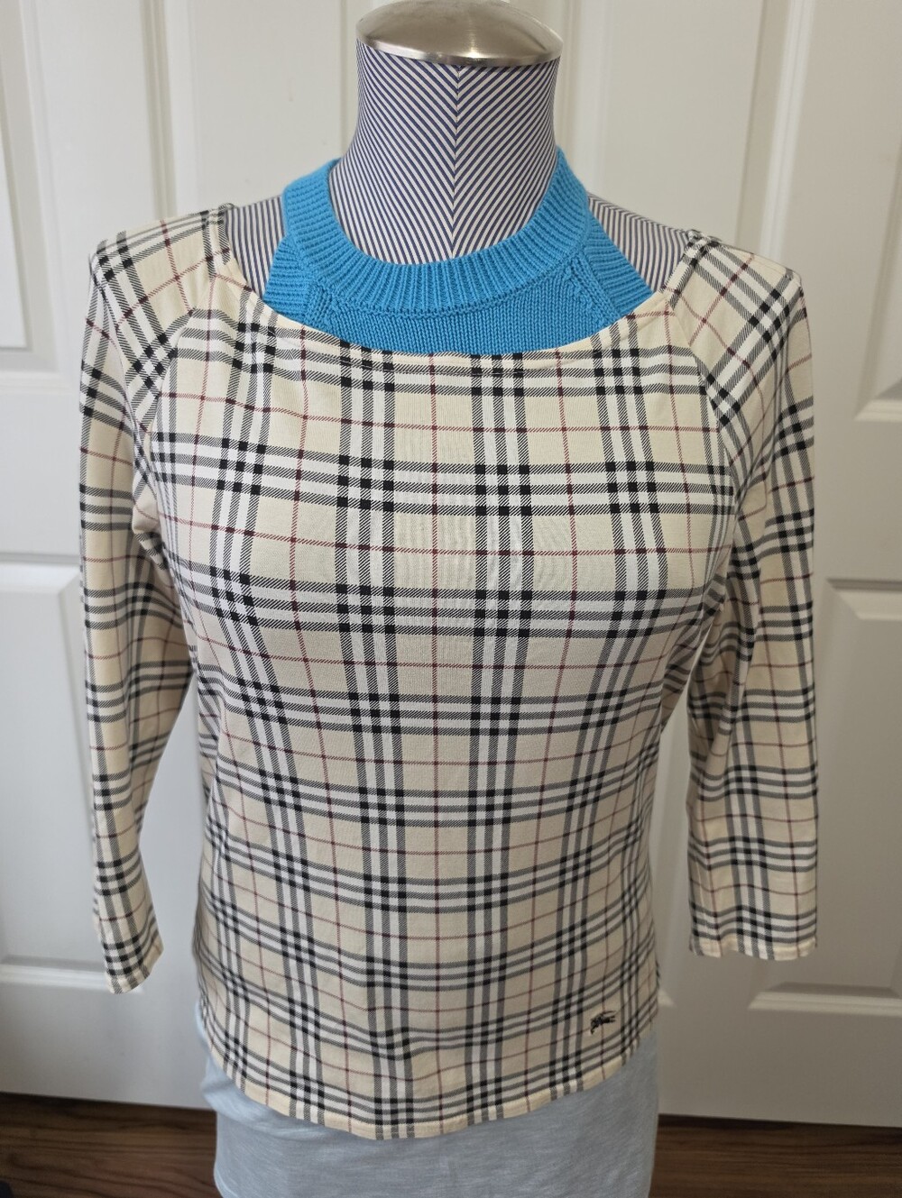 Women Vintage Burberry London Nova Check  3/4 Sleeves Top